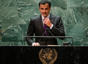 Qatar’s emir Sheikh Tamim addresses the UN General Assembly